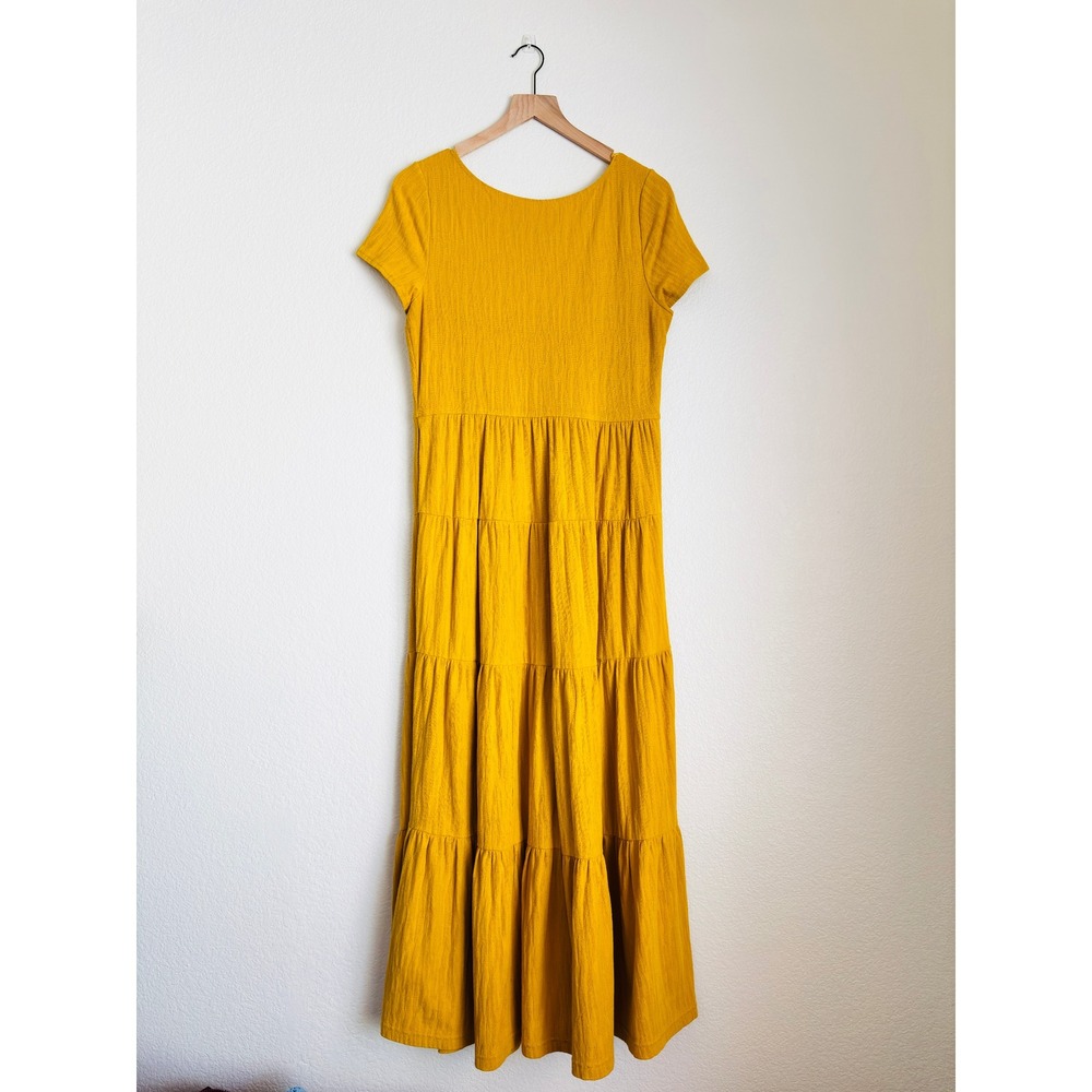 Maeve Anthropologie Mustard Yellow Tiered Maxi Dress Textured Knit — Size Medium - Picture 8 of 14
